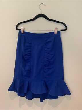 HD in Paris Cobalt Blue Ruched Mini Skirt with Flounce Hem